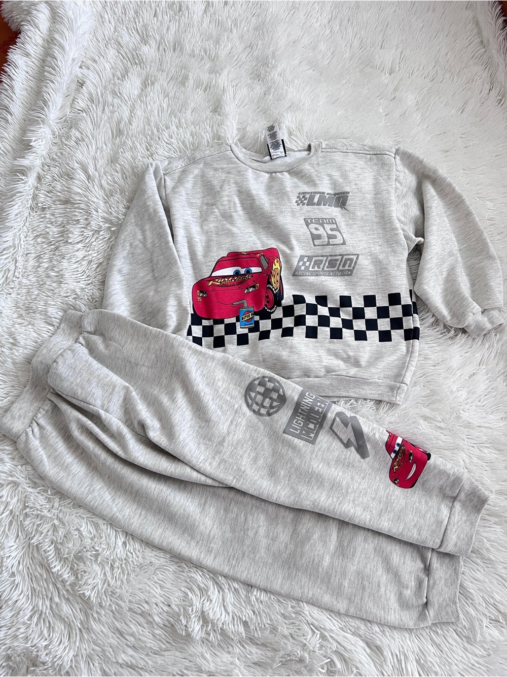 Disney Grey Lightning McQueen Sweatshirt and Jogger Set with Red Car Graphic